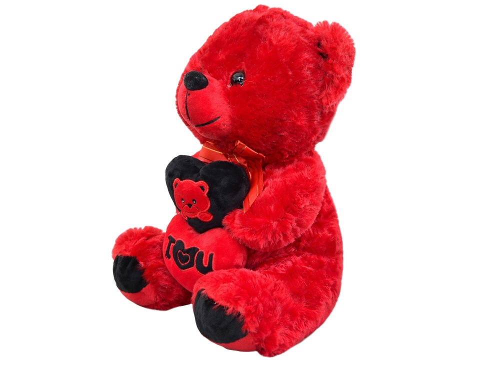 Jucarie de plus, ursulet cu inima, mesaj I Love You, material moale, decorativ, pentru copii, rosu, 30 x 18 cm [6]