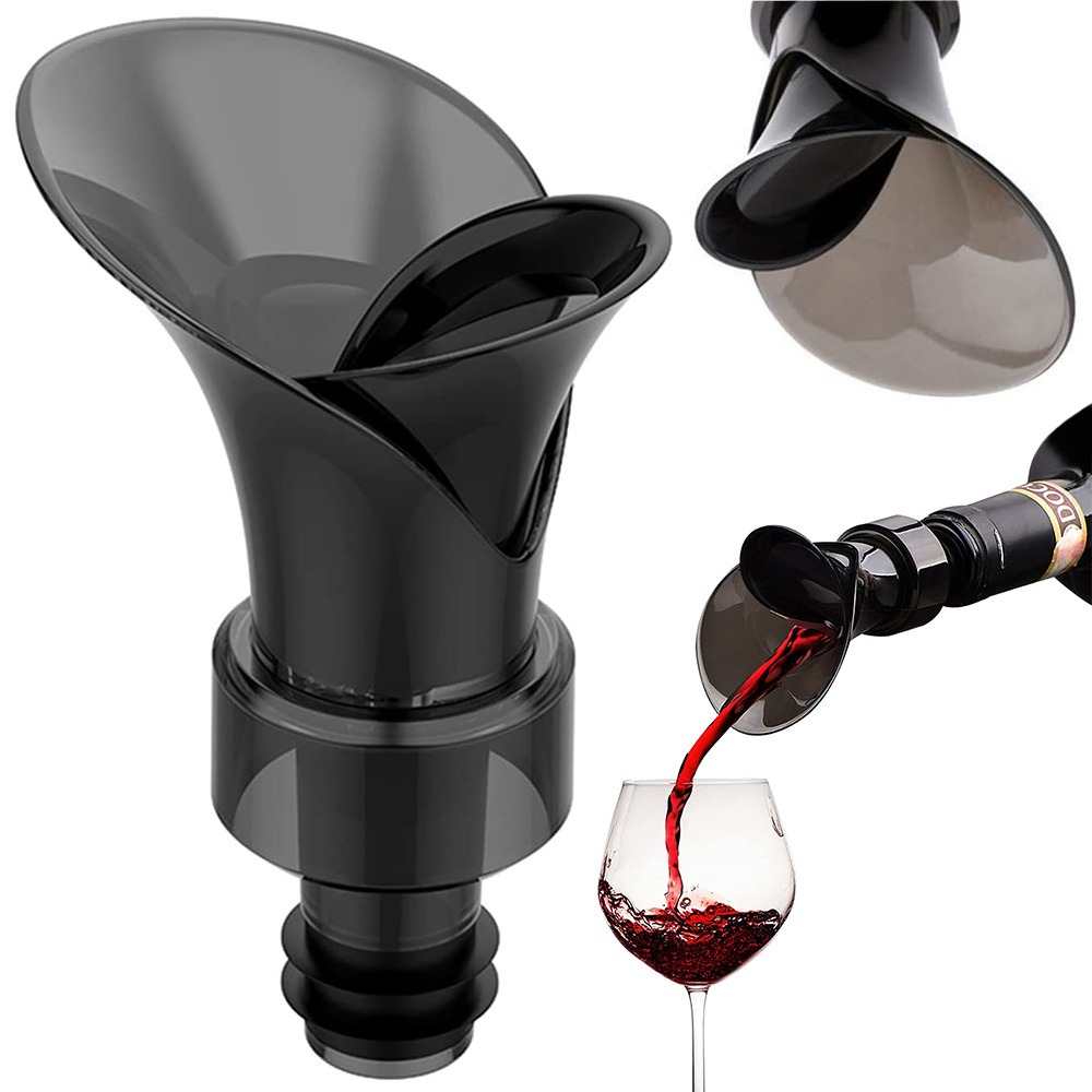 Dop pentru sticla de vin, multifunctional, 2 in 1, turnare si pastrarea vinului, plastic/silicon, negru [8]