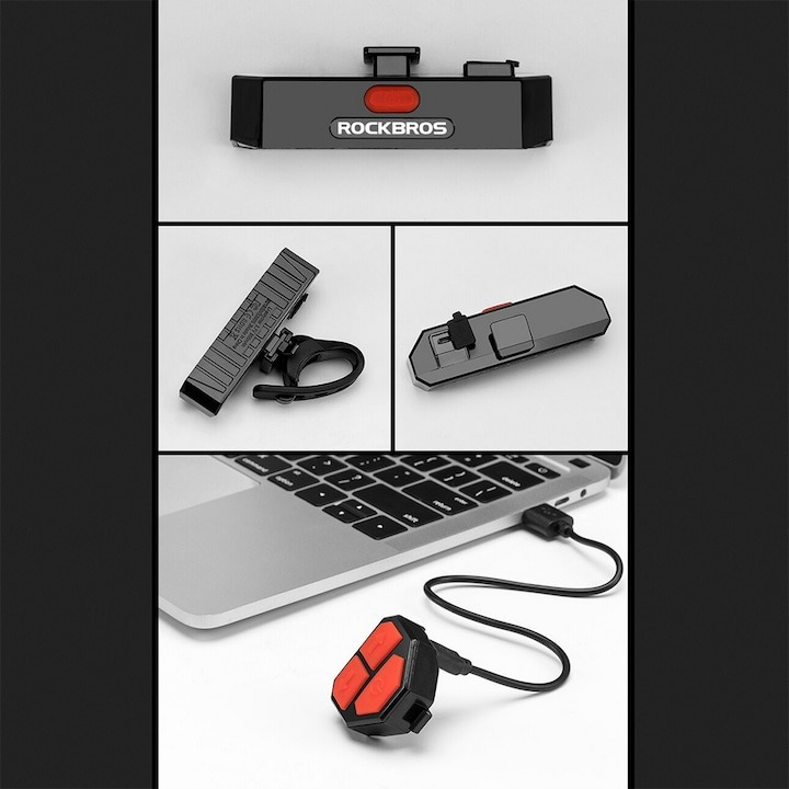 Stop de bicicleta, 800 mAh, 100 lm, control prin telecomanda, IPX4 rezistent la apa, incarcare USB, negru [3]