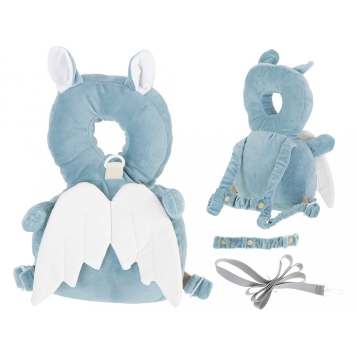 Ham si pernuta de siguranta pentru copii, model Albinuta, protectie pentru cap si spate, cu snur pentru control, ideala pentru primii pasi, material poliester, albastru [5]