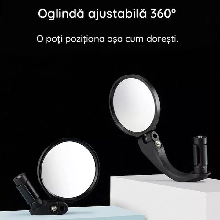 Oglinda retrovizoare pentru bicicleta, ajustabila, rotatie 360°, diametru 6.7 cm, negru [2]