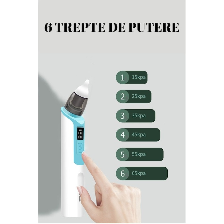 Aspirator nazal pentru bebelusi, electric, 2 capete diferite si 11 filtre, 6 viteze, putere 487 mmHg, albastru [8]