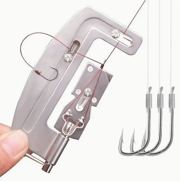 Dispozitiv pentru legarea carligului de pescuit, inox, semi-automat, 10.3 x 3.5 x 1.8 cm, argintiu [10]