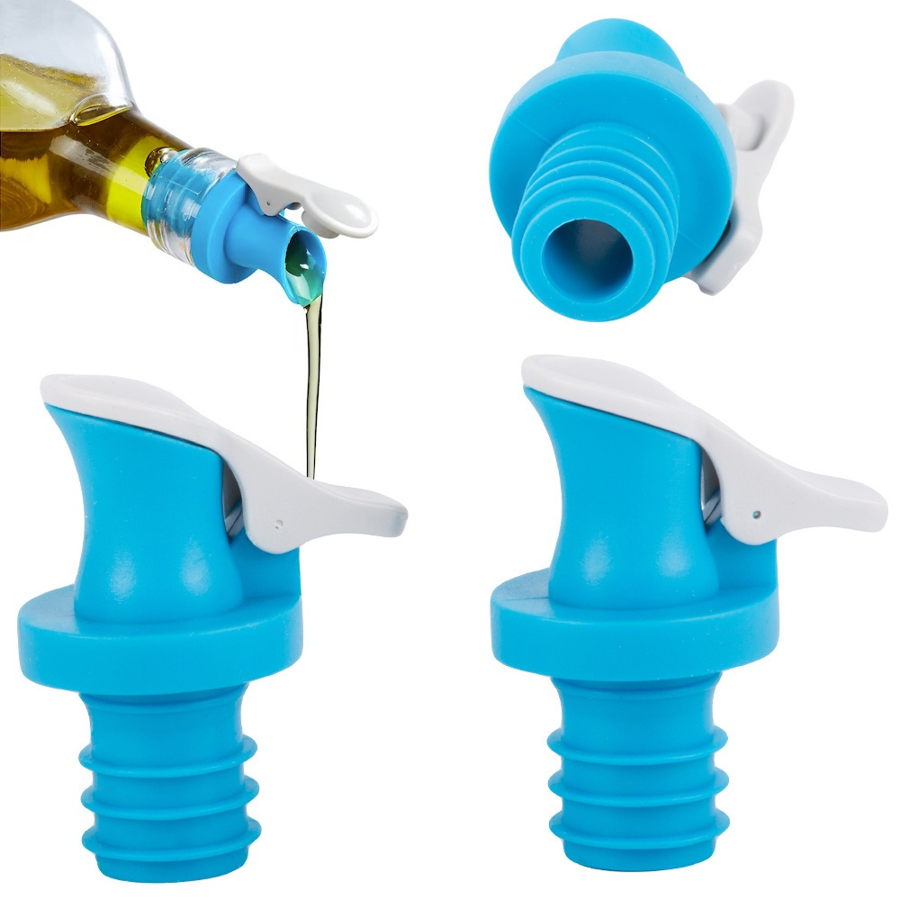 Set 2 dopuri cu picurator, pentru sticle de ulei, otet, plastic/cauciuc, reutilizabile, 5.5 x 1.8 cm, albastru/alb [13]