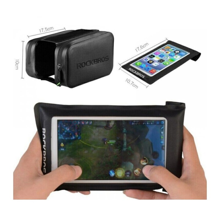 Geanta pentru bicicleta, impermeabila IPX6, husa pentru telefon, diagonala max 6", negru [6]