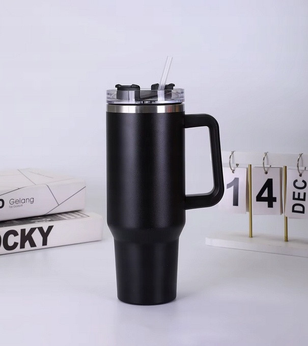 Cana termos, otel inoxidabil/plastic, fara BPA, 1200 ml, design ergonomic, cu pai, negru [10]