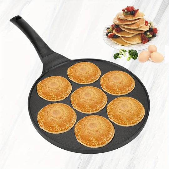 Tigaie pentru clatite, 7 forme cu fete amuzante, aluminiu/otel inoxidabil, diametru forma 6.5 cm, dimensiune tigaie 26 cm, negru [12]