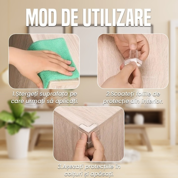 Set protectii pentru colturi din silicon, pentru mobila, masa, dulap, birou, pat, protectie pentru copii, lipire cu adeziv, impermeabile, 3mm grosime, 3.2x3.2 cm, transparente [8]