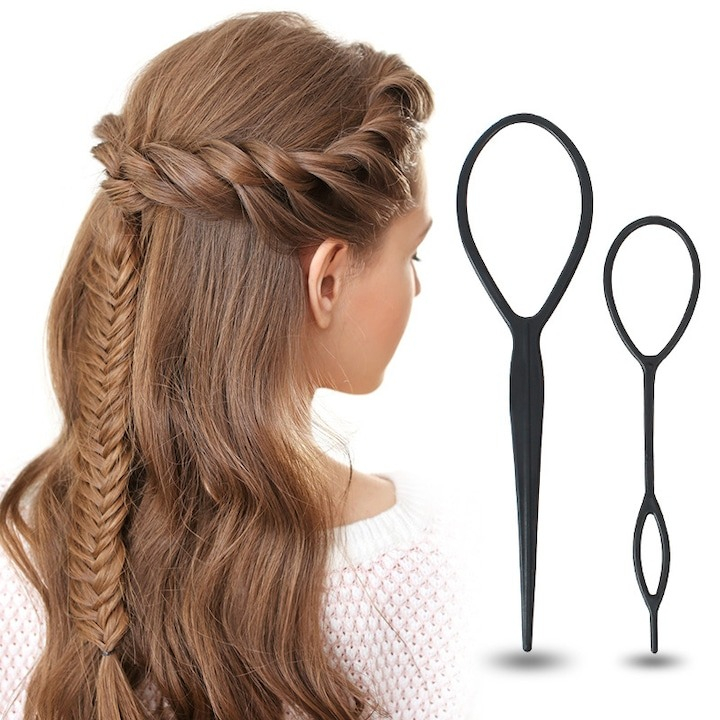 Set 2 accesorii pentru par, pentru impletire, plastic, negru [4]