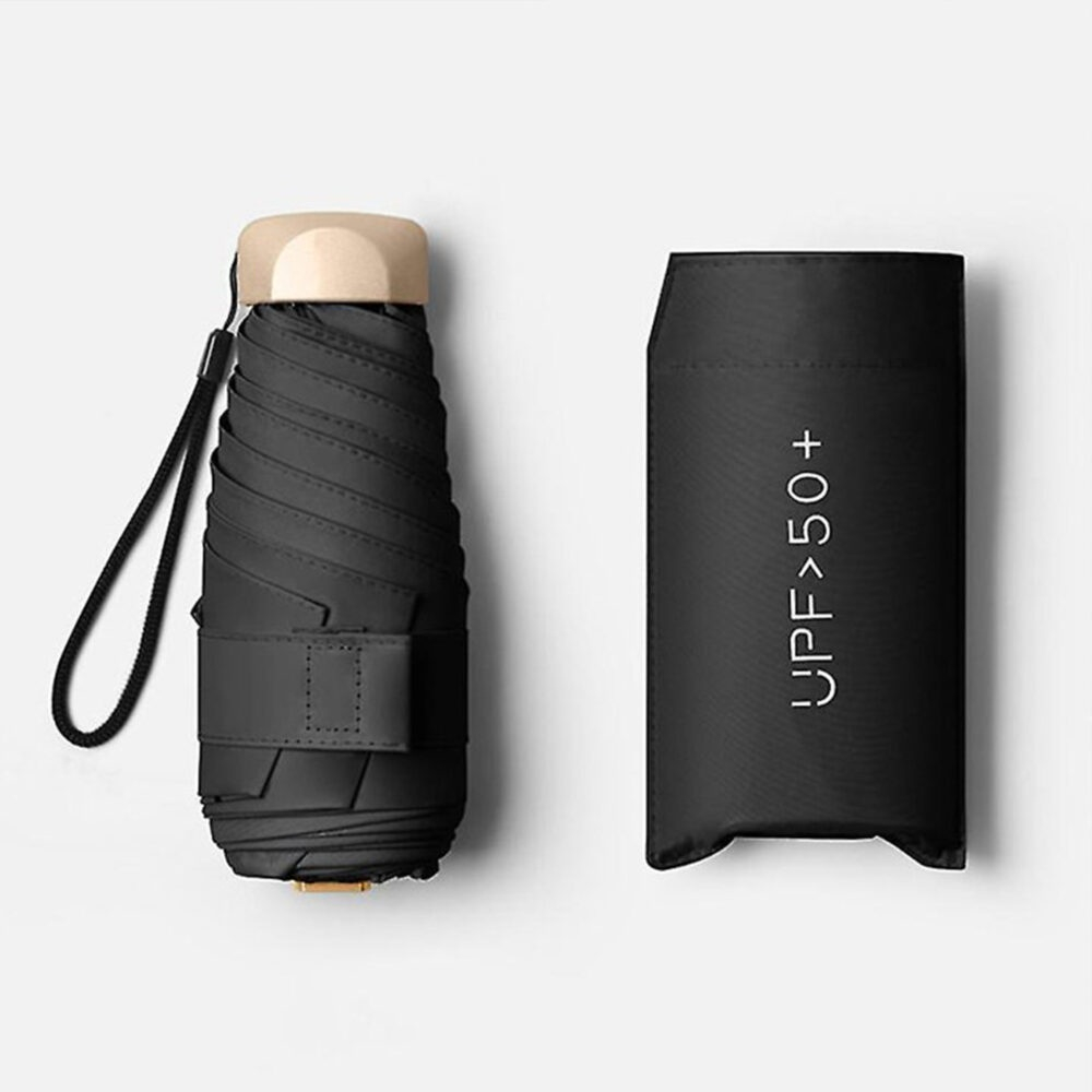 Umbrela, protectie UPF 50+, pliabila, diametru 88 cm, inaltime 58 cm, universala, compacta, constructie solida, husa inclusa, negru [15]