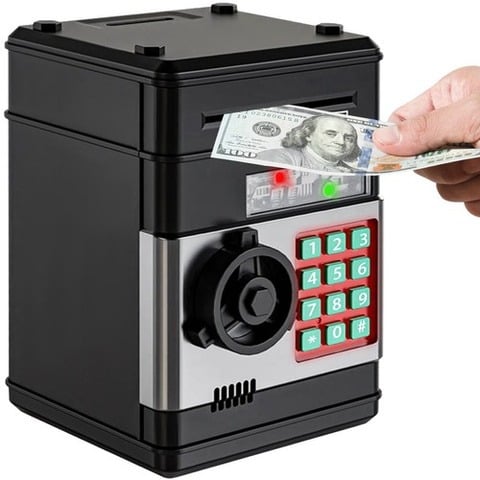 Pusculita electronica pentru copii, tip ATM, blocare cu PIN, efecte luminoase si sonore, negru [9]