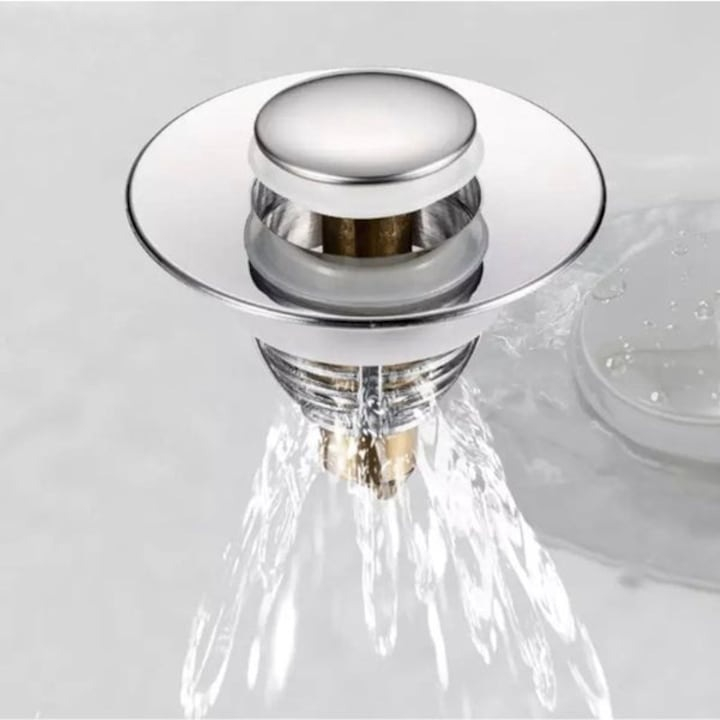 Dop pentru chiuveta, universal, inox, deschidere cu click, diametru exterior 62 mm, argintiu [4]