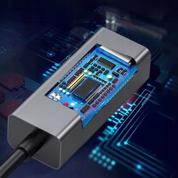 Adaptor Ethernet RJ45 la USB-C, indicator LED, 10/100/1000 Mbps, Plug&Play, aluminiu, pentru tableta, PC, laptop, argintiu [2]