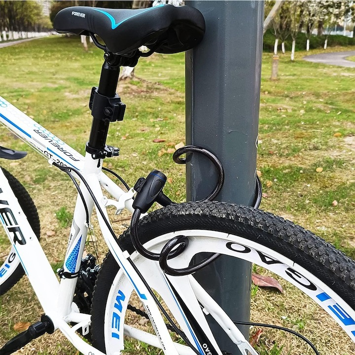 Antifurt pentru bicicleta, cu 2 chei, lungime cablu 90 cm, otel, negru [3]