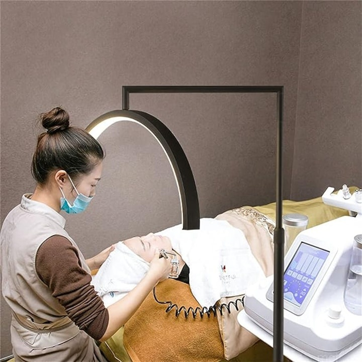 Lampa cosmetica tip semiluna, LED, 40 W, 2500 lm, 320 LED-uri, lumina calda/rece/neutra, inaltime 139-184 cm, negru [14]