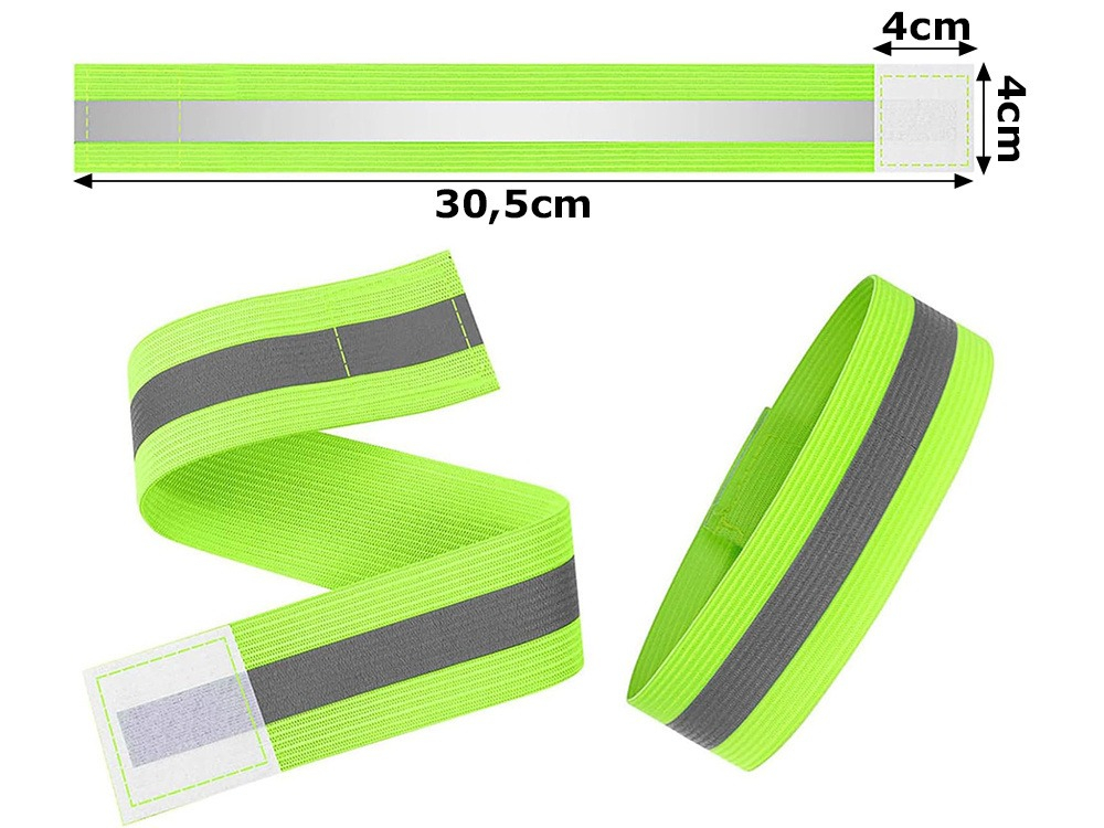 Set 2 x benzi reflectorizante, prindere velcro, pentru alergare, 30.5 x 4 cm, verde [2]