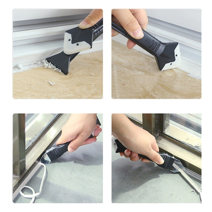 Racleta pentru indepartare silicon, multifunctionala, 5 capete interschimbabile, plastic/otel inoxidabil, 18.5 x 4 cm, negru [5]