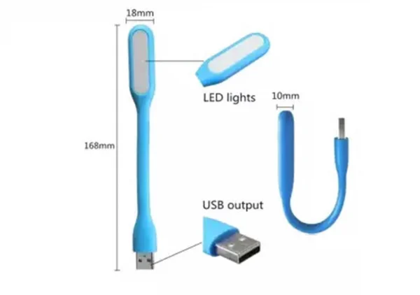 Lampa LED USB flexila, modelabila, iluminare alba, 1.5W, pentru laptop, masina si power bank, albastru, 16.8 cm [3]