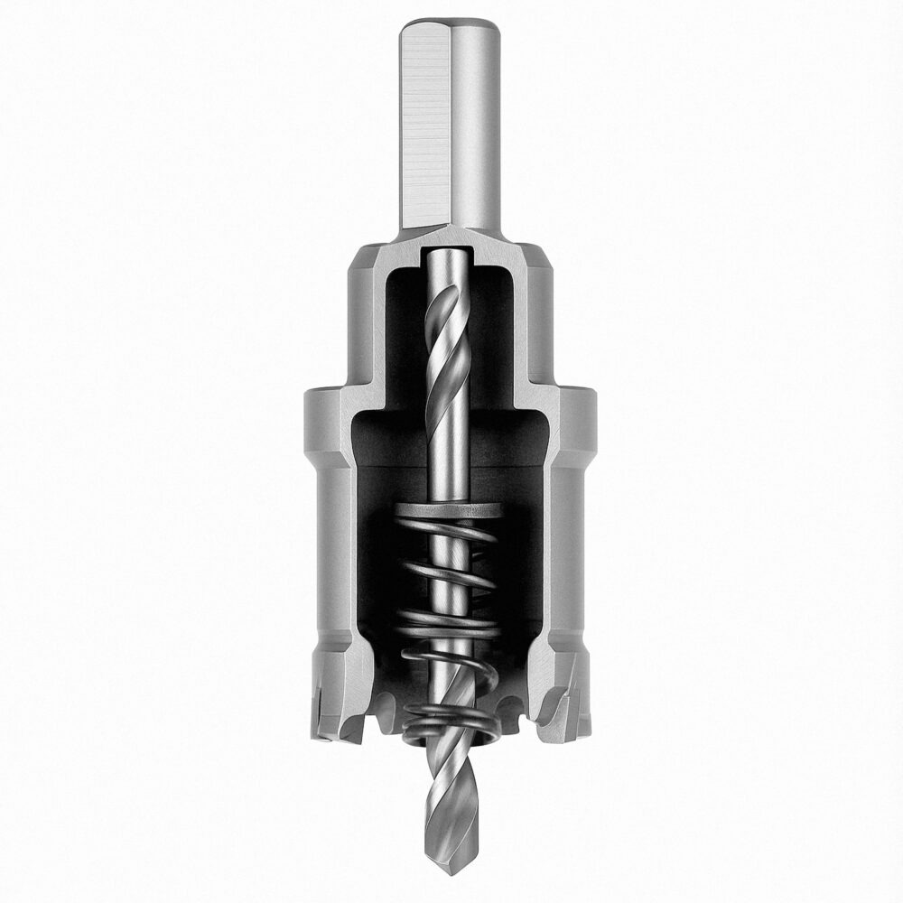 Carota din otel/carbura de tungsten pentru metal si lemn, cu burghiu pentru centrare, diametru 20 mm, lungime 100 mm, argintie [9]