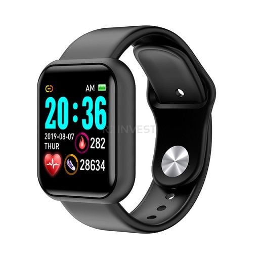 Ceas smartwatch, Bluetooth, monitorizare somn, pedometru, puls, activitati, notificari, negru