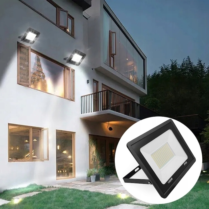 Proiector LED impermeabil 100W, 6000K, exterior, IP66, 220V, iluminare puternica pentru curti si spatii industriale [5]