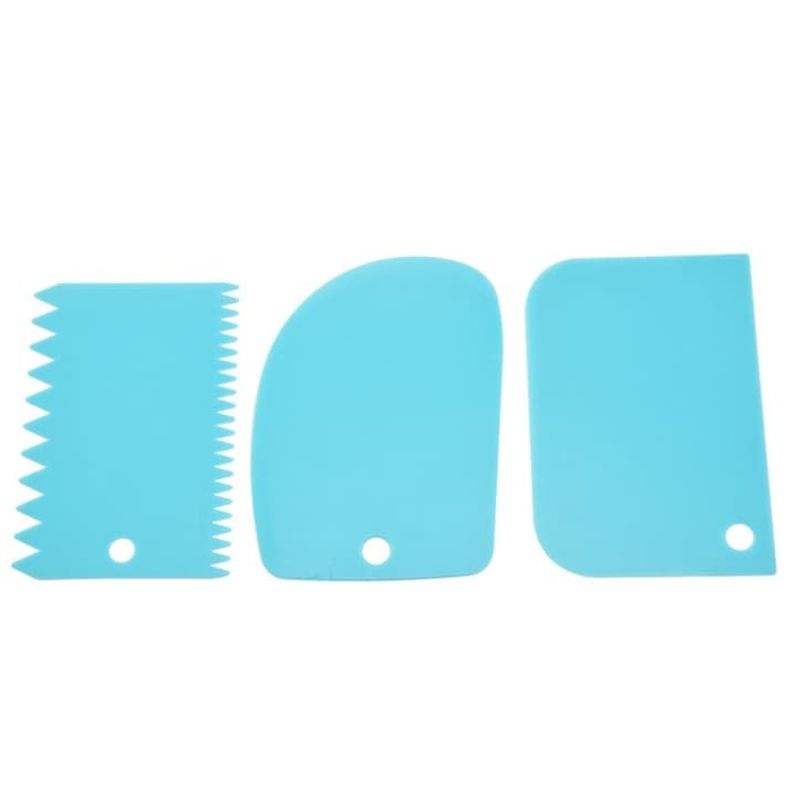 Set 3 spatule pentru decorat si ornat prajituri, torturi, plastic, 12 cm, albastru [12]
