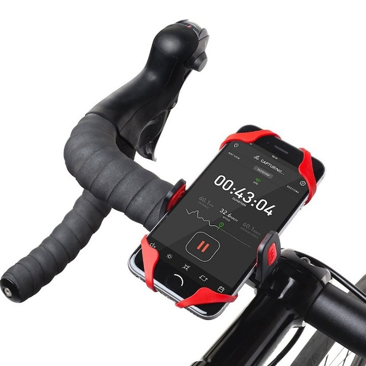 Suport telefon pentru biciclete/motociclete, bretele din silicon, ajustabil, rotire 360°, rosu [4]
