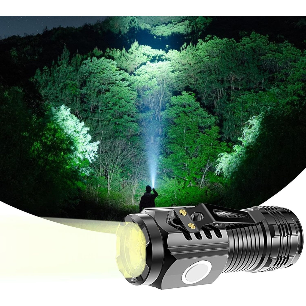 Lanterna LED, 5 moduri de iluminare, ABS, protectie IPX4, incarcare USB, raza de actiune 200 m, clema pentru agatat, 5 W, 4 x 4 x 9 cm, negru [10]