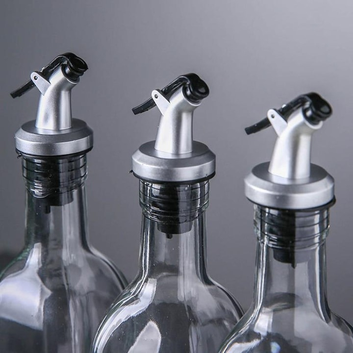 Dop cu picurator pentru sticle de alcool, otet, ulei, 8.5 x 3 cm, plastic/cauciuc, negru/argintiu [3]