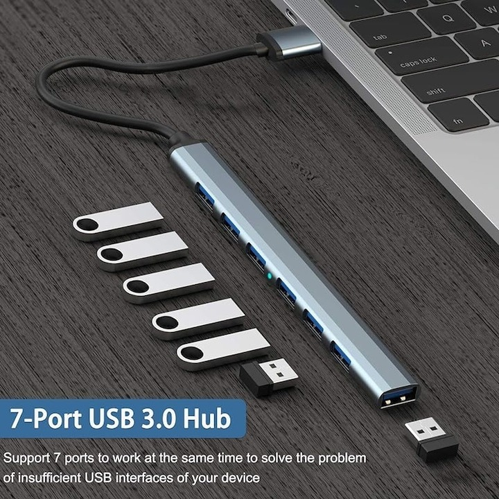 Hub 7 x port USB, ABS, 15.5 cm x 1.7 cm x 0.7 cm, 5Gb/s, gri [2]