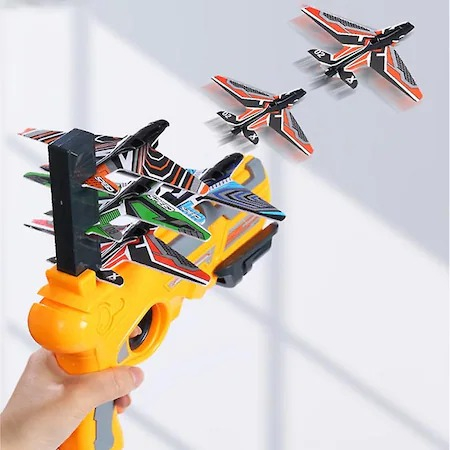 Pistol de jucarie pentru copii,lansator de 4 avioane,pistol portocaliu [3]
