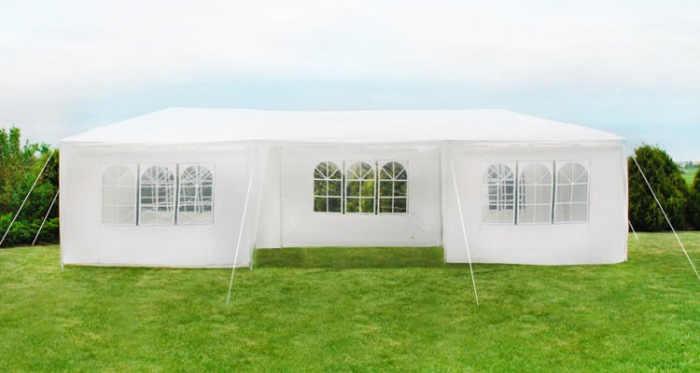 Cort,pavilion de curte,gradina,evenimente 3x9 m cu 8 pereti laterali cu ferestre - Alb [3]