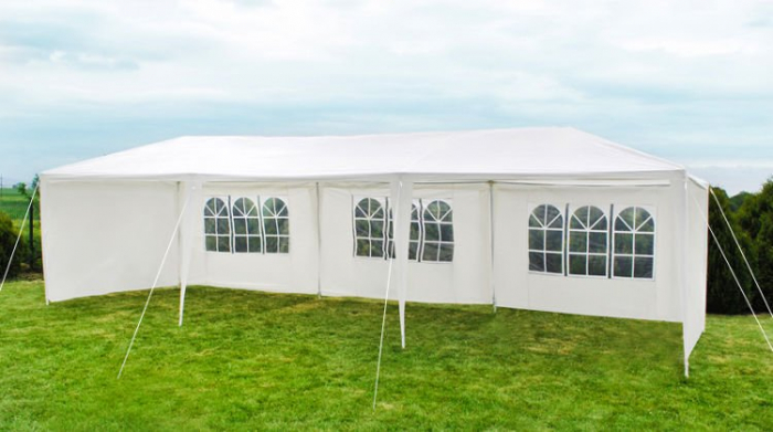 Cort,pavilion de curte,gradina,evenimente 3x9 m cu 8 pereti laterali cu ferestre - Alb [5]