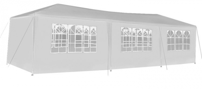 Cort,pavilion de curte,gradina,evenimente 3x9 m cu 8 pereti laterali cu ferestre - Alb [7]