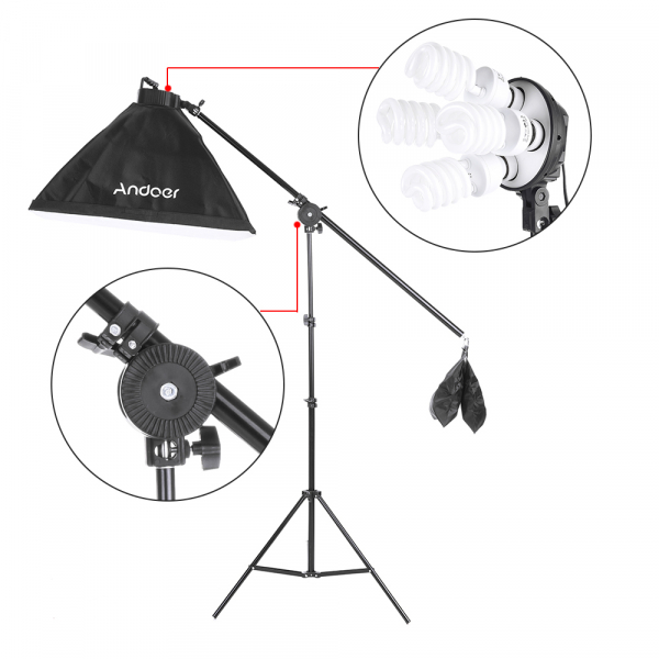 Kit studio foto, 3 lumini softbox, suport fundal 2x3m, 12x bec 45W, 3 panze fundal multicolore si geanta transport [3]