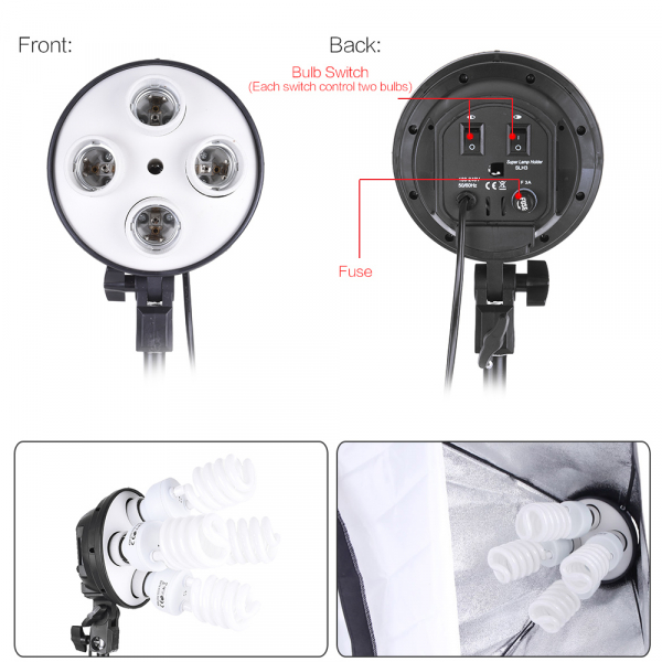 Kit studio foto, 3 lumini softbox, suport fundal 2x3m, 12x bec 45W, 3 panze fundal multicolore si geanta transport [4]