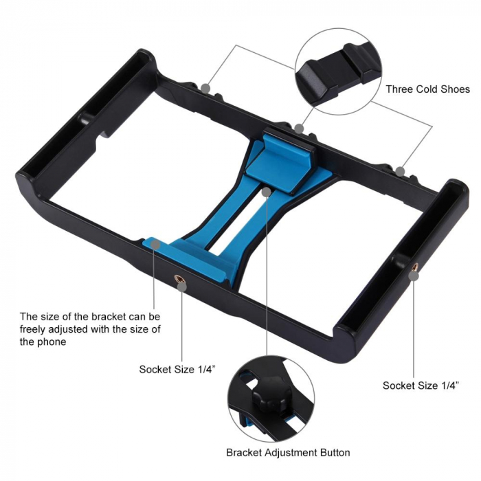 Kit vlogging profesional,trepied,suport telefon,microfon,mini panou LED - Albastru [7]