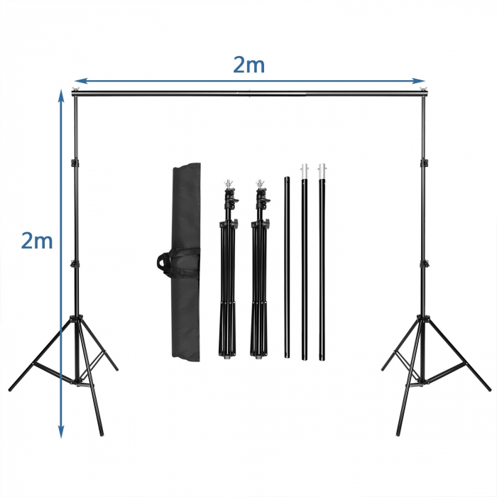 Suport foto studio reglabil 2x3m, clesti inclusi + 3 panze de fundal multicolore 2x3m [3]