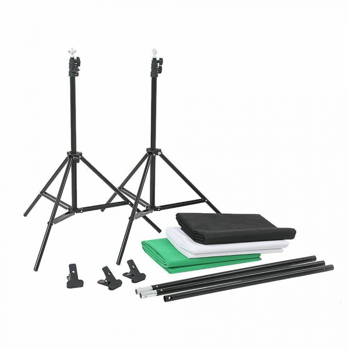 Suport foto studio reglabil 2x3m, clesti inclusi + 3 panze de fundal multicolore 2x3m [5]