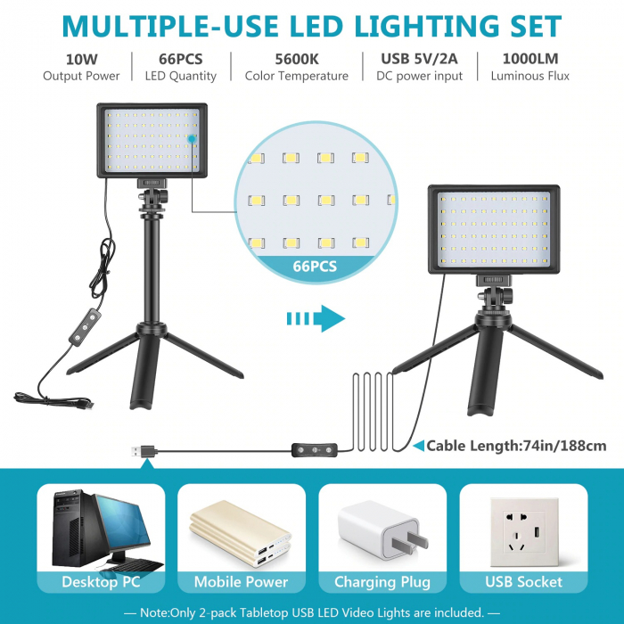 Kit 2 mini panouri Neewer,cu stativi reglabili 116 cm,8 filtre de culoare multicolore + incarcator priza 4x USB [2]