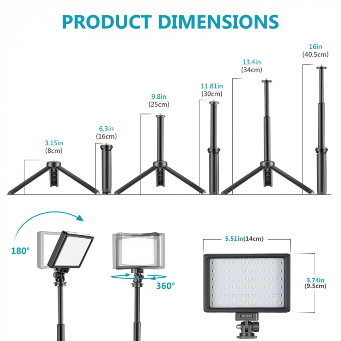 Kit 2 mini panouri Neewer,cu stativi reglabili 116 cm,8 filtre de culoare multicolore + incarcator priza 4x USB [3]