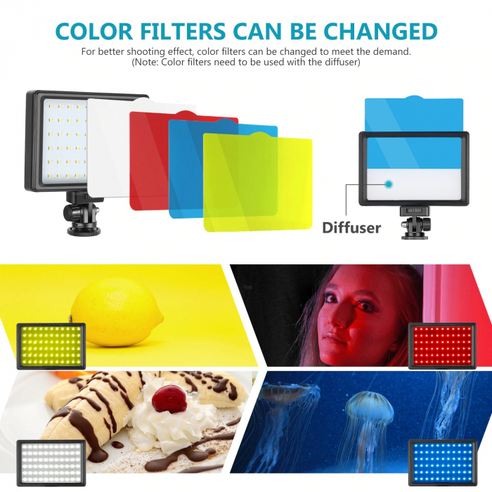 Kit 2 mini panouri Neewer,cu stativi reglabili 116 cm,8 filtre de culoare multicolore + incarcator priza 4x USB [5]