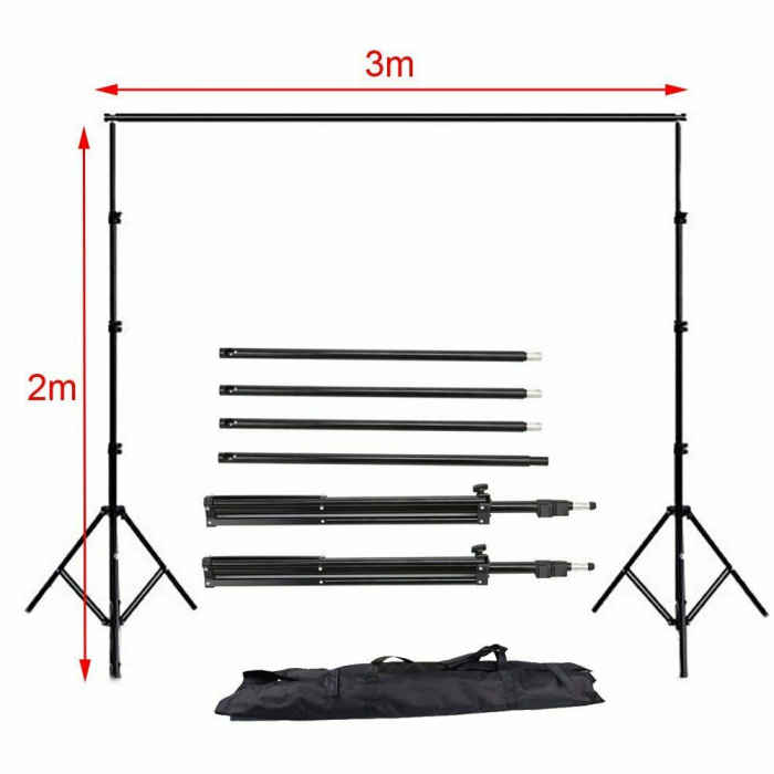 Suport reglabil pentru fundal fotografic 2x3m + 3 clesti de prindere [2]