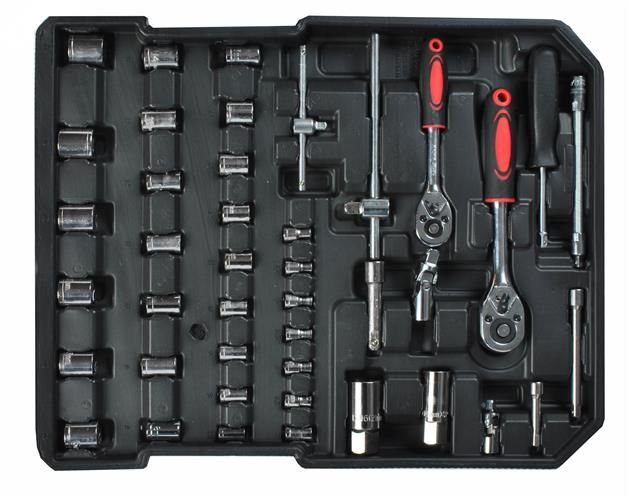 Trusa de scule din aluminiu, tip troler, usor de transportat cu 187 piese - Gri [4]