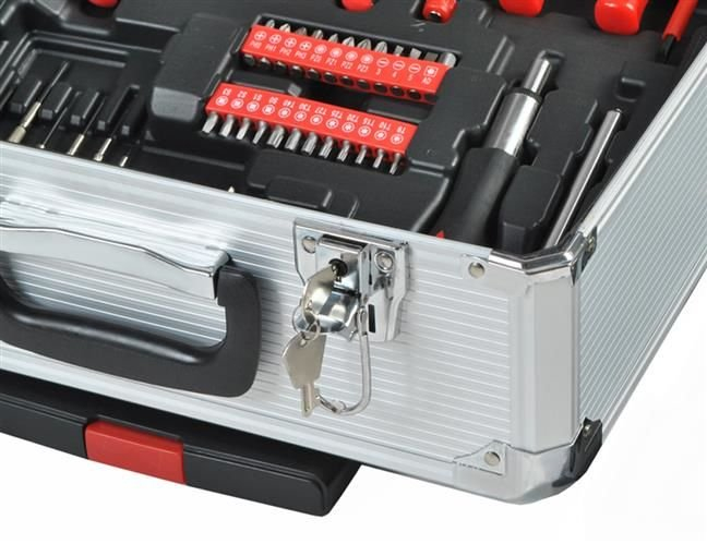 Trusa de scule din aluminiu, tip troler, usor de transportat cu 187 piese - Gri [7]
