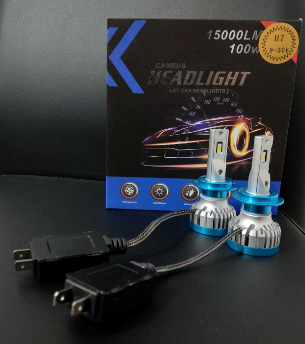 Set 2 becuri auto LED, soclu H7, putere set 100W, 15.000 lumeni