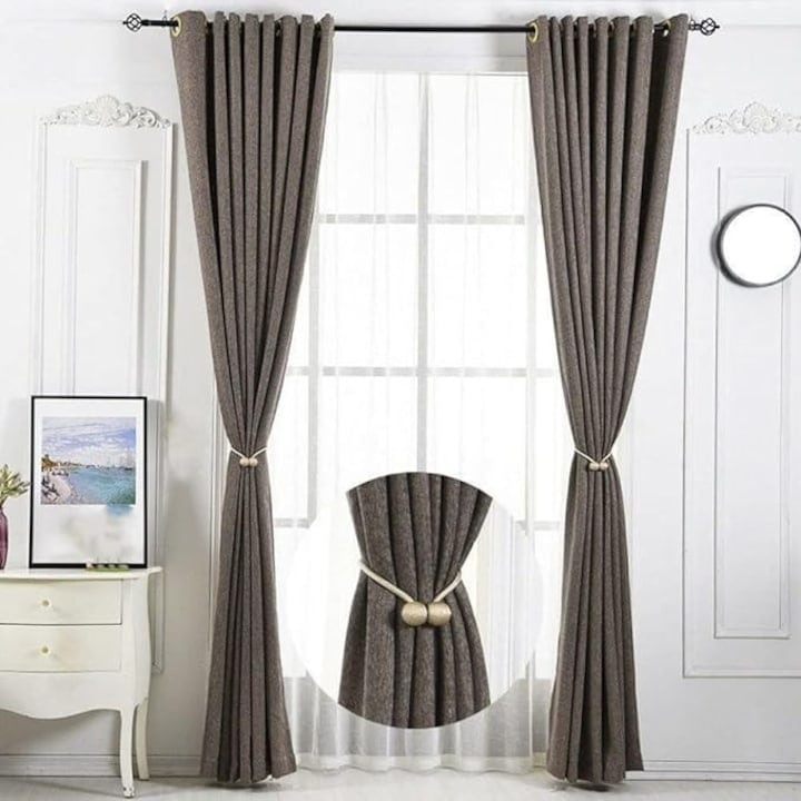 Accesoriu magnetic pentru perdele si draperii, snur textil impletit, 44 cm, bej antichizat [3]