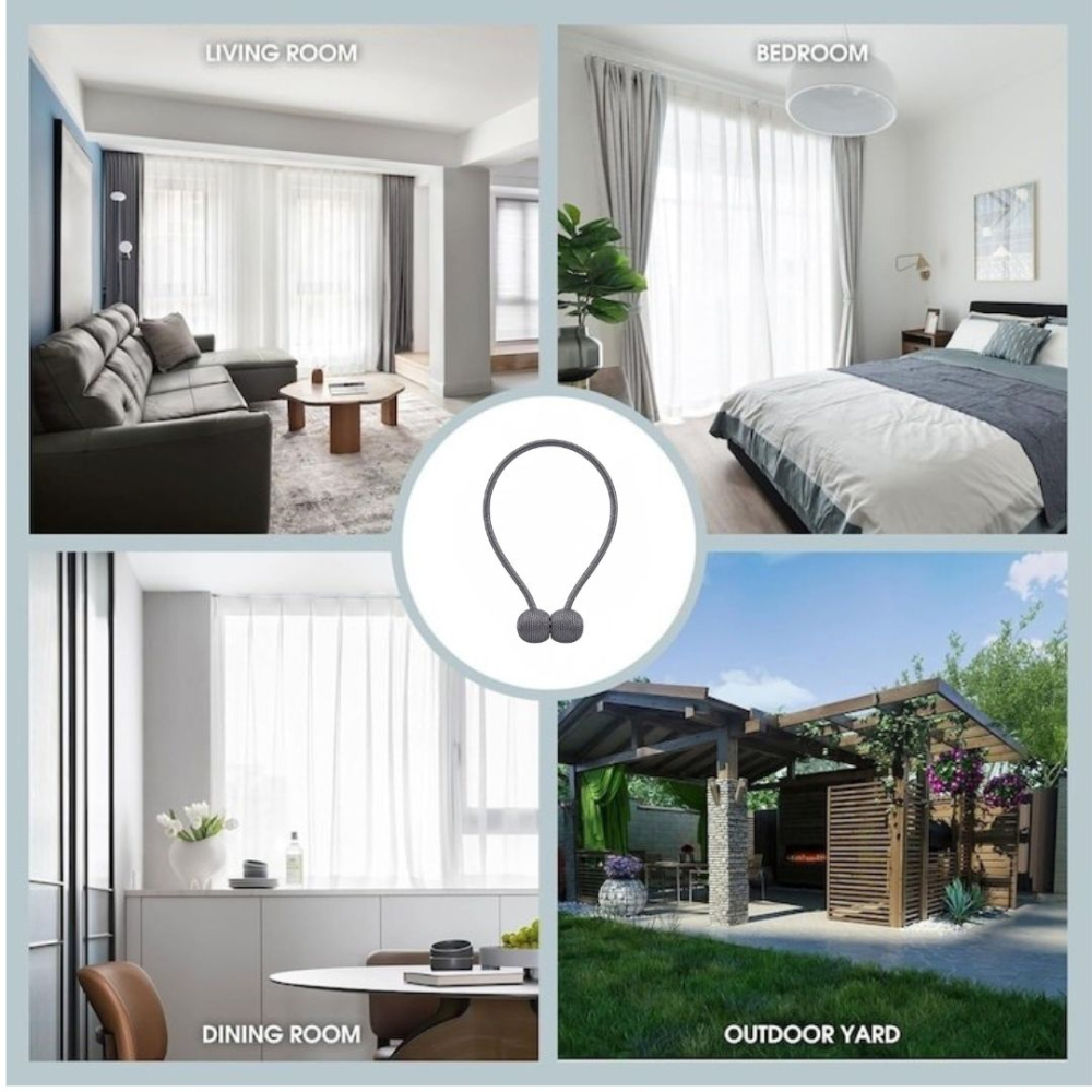 Accesoriu magnetic pentru perdele, snur textil impletit, 44 cm, gri antracit [9]