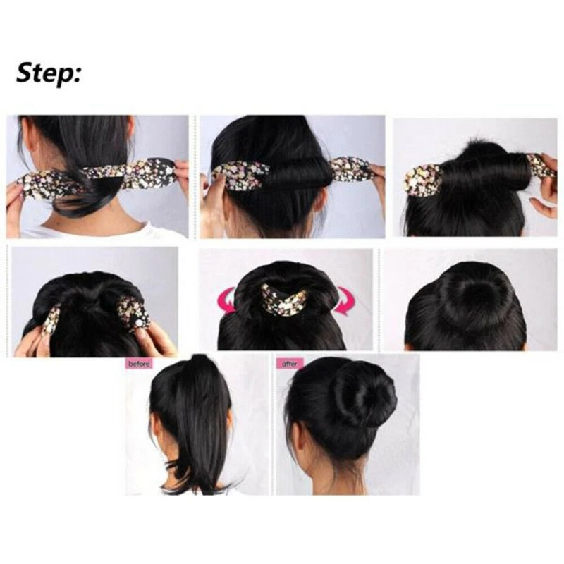 Accesoriu tip twister, pentru aranjarea parului in stil coc, 23 cm, model floral, albastru [2]