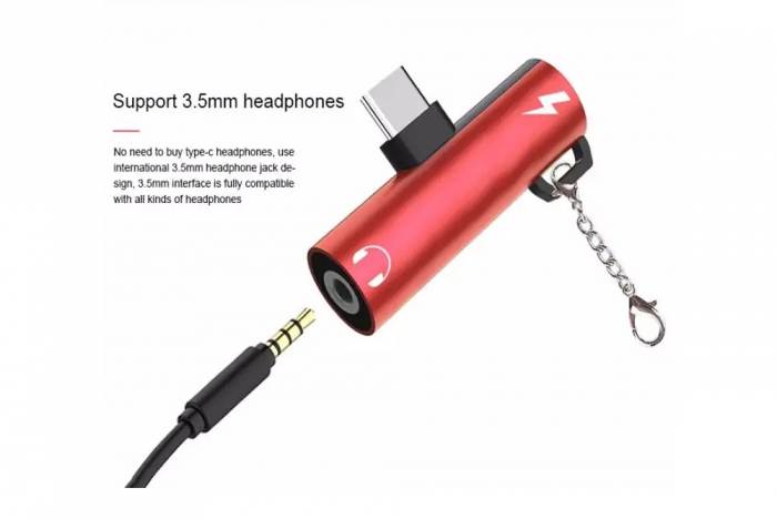 Adaptor 2in1, 2x USB C - Jack 3.5 mm cu breloc de prindere - Multicolor [2]